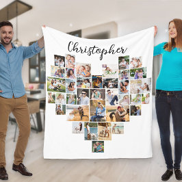 ハート型36フォトコラージュのスクリプト名ホワイト フリースブランケット