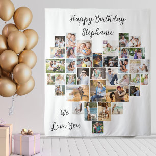 ハート型36フォトコラージュハッピーバースデー タペストリー