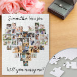 ハート型36フォトコラージュ私と結婚 ジグソーパズル<br><div class="desc">ハート形の写真コラージュのジグソー36枚の写真お気に入りの。パートナーの名前と「Will You Marshes Me?」は手書きのスクリプトで書かれており、写真テンプレートは自動的にハート図形で写真を表示するように設定されている。コラージュは、縦向き、四角い、横向きの写真を使用している。写真もし配置に問題がある場合は、適切な形状に切り抜き、再アップロードを試みる。</div>