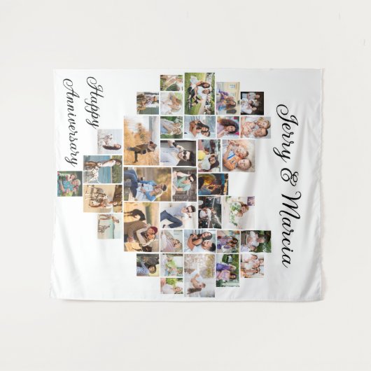 ハート型36フォトコラージュ結婚の記念日 タペストリー (正面(横))