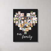 ハート型36写真コラージュ私たちの家族のスクリプト キャンバスプリント (正面)