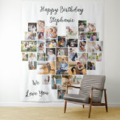 ハート型36枚の写真コラージュお誕生日おめでとう タペストリー (インサイチュ)