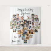 ハート型36枚の写真コラージュお誕生日おめでとう タペストリー (正面)