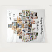 ハート型36枚の写真コラージュ　お誕生日おめでとう タペストリー (正面(横))