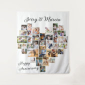 ハート型36枚の写真コラージュ 結婚記念日 タペストリー (正面)
