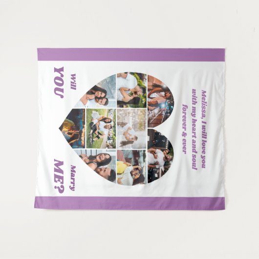 ハート型9枚写真コラージュ プロポーズバックドロップ タペストリー (正面(横))