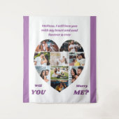 ハート型9枚写真コラージュ・結婚しようバックドロップ タペストリー (正面)