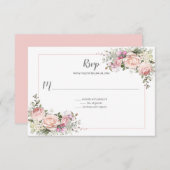 ハート型 ローズ ピンク フレーム 花模様 出欠カード (正面/裏面)