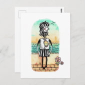 ハート壊れた女の子の水色 ポストカード (正面/裏面)