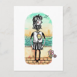 ハート壊れた女の子の水色 ポストカード