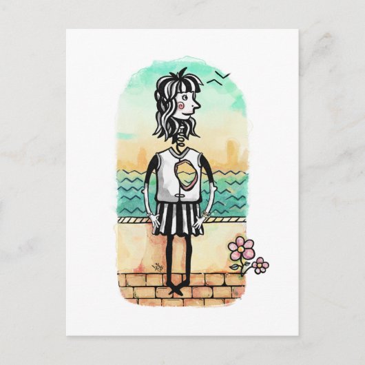 ハート壊れた女の子の水色 ポストカード (正面)