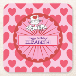 「ハート妖精」©誕生日カスタマイズ スクエアペーパーコースター