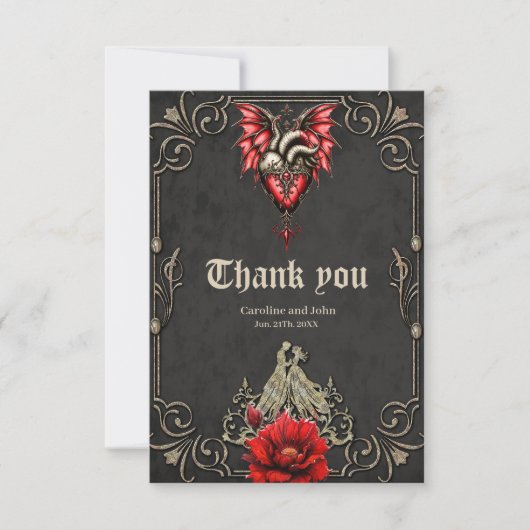 ハート威厳のある，ゴシック様式の恋愛 サンキューカード (正面)