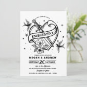 ハート婚約パーティ伝統的タトゥー招待状 招待状 (スタンド正面)