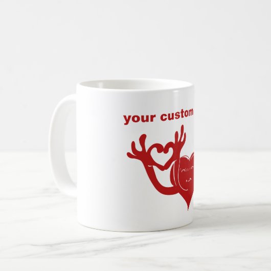 ハート字漫画のキャラクターはハートを作る コーヒーマグカップ (正面左)