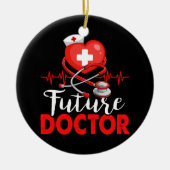 ハート将来のドクターワーク病院の聴診器H セラミックオーナメント (正面)