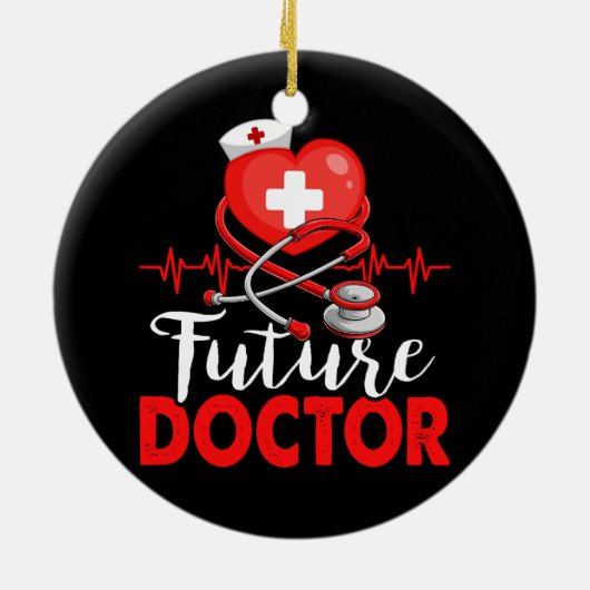 ハート将来のドクターワーク病院の聴診器H セラミックオーナメント (裏面)