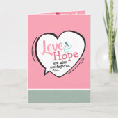 ハート引用文ラブ&ホープピンク&ティール（緑がかった色）バレンタインカード シーズンカード (正面)