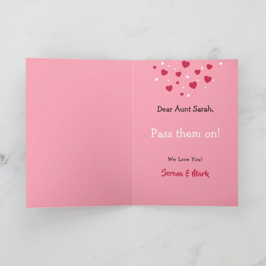 ハート引用文ラブ&ホープピンク&ティール（緑がかった色）バレンタインカード シーズンカード (内部)