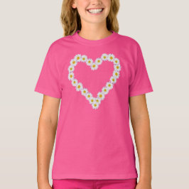 ハート形かわいらし白デイジー鎖 Tシャツ