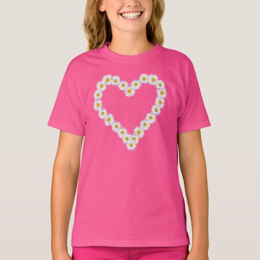 ハート形かわいらし白デイジー鎖 Tシャツ (正面)