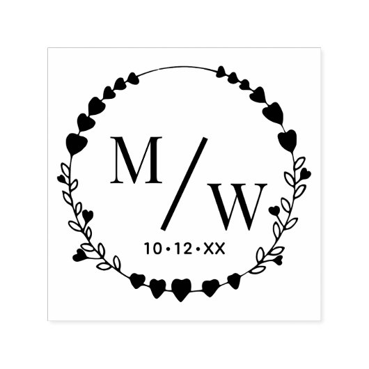 ハート形のカップル2人用イニシャルモノグラム 対角線スペーサー付き D セルフインキングスタンプ (デザイン)