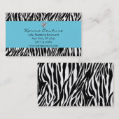 ハート形のダイヤモンドが付いているシマウマのプリントの青 名刺 (正面/裏面)