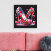 ハート形のダイヤモンドを持つ赤いスティレットハイヒール キャンバスプリント (インサイチュ (リビング))