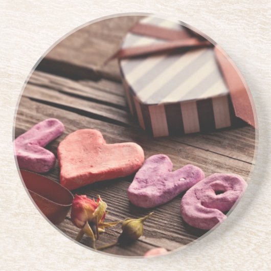 ハート形のバレンタインデーのギフトとの単語愛 コースター (正面)