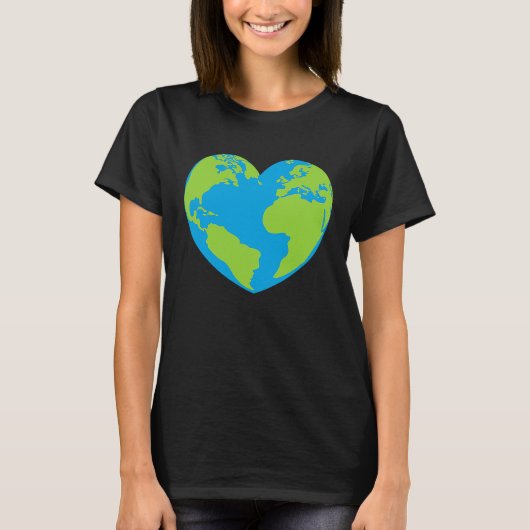 ハート形の世界地球儀の世界地図 Tシャツ (正面)