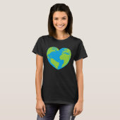 ハート形の世界地球儀の世界地図 Tシャツ (正面フル)