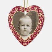ハート形の写真フレームの花柄 セラミックオーナメント (左)