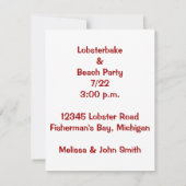 ハート形の挟みとのLobstarの赤のようなパーティー 招待状 (裏面)
