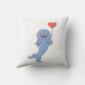 ハート形の気球を持つ幸せな鮫 クッション (裏面)