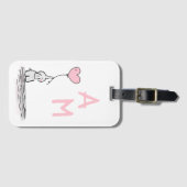 ハート形の気球を持つ象およびイニシャル ラゲッジタグ (正面横)