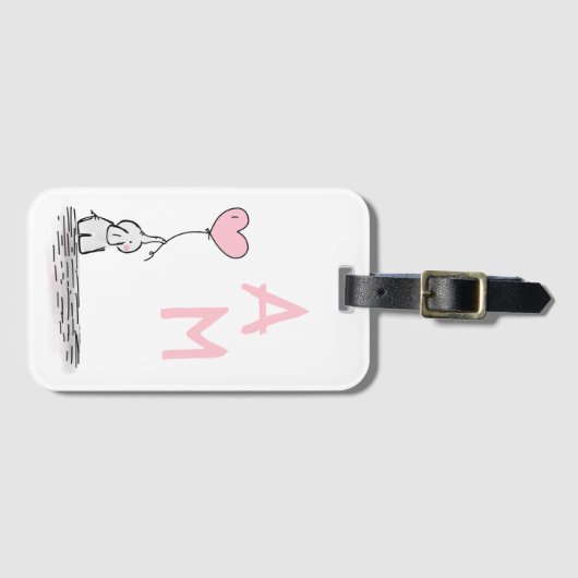 ハート形の気球を持つ象およびイニシャル ラゲッジタグ (正面横)