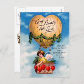 ハート形の熱気の気球のバレンタインの妖精 シーズンポストカード (正面/裏面)