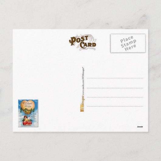 ハート形の熱気の気球のバレンタインの妖精 シーズンポストカード (裏面)