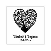 ハート形の生命の木、鳥のカップル名の日付 セルフインキングスタンプ (デザイン)