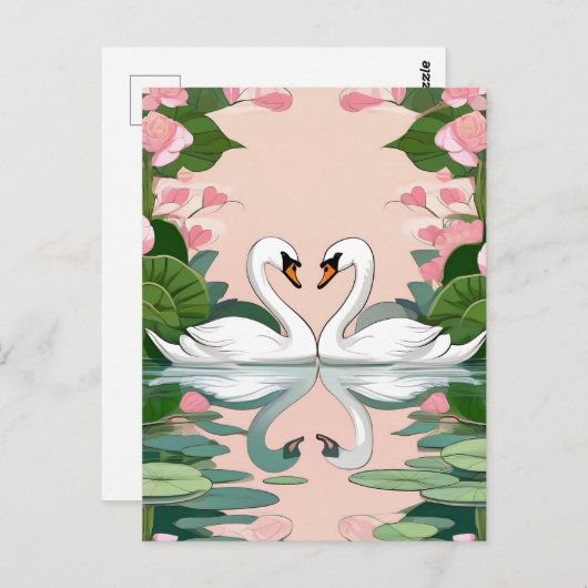 ハート形の白鳥2 ポストカード (正面/裏面)
