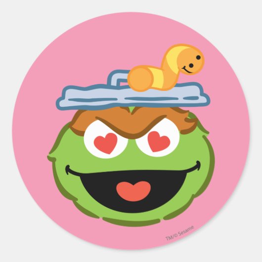 ハート形の目が付いているオスカーの微笑の顔 ラウンドシール (正面)