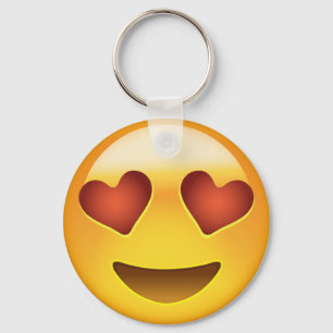 ハート形の目Emojiが付いている微笑の顔 キーホルダー