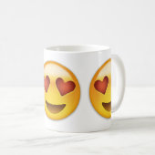 ハート形の目Emojiが付いている微笑の顔 コーヒーマグカップ (正面右)