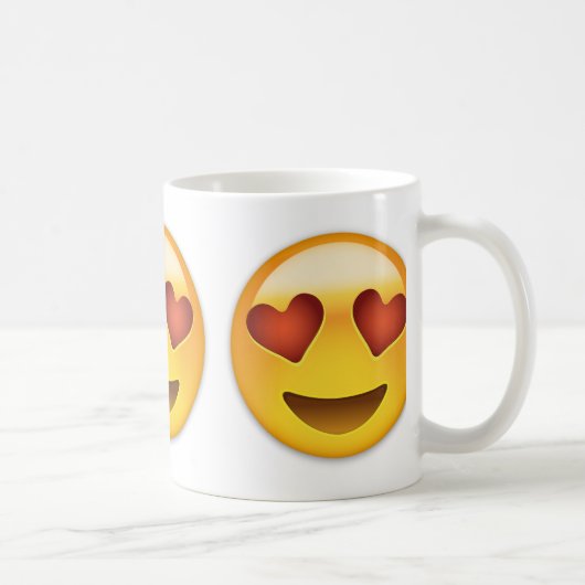 ハート形の目Emojiが付いている微笑の顔 コーヒーマグカップ (右)