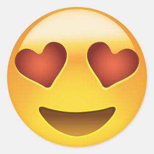 ハート形の目Emojiが付いている微笑の顔 ラウンドシール
