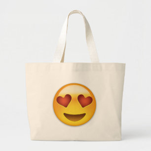 ハート形の目Emojiが付いている微笑の顔 ラージトートバッグ