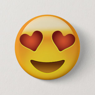 ハート形の目Emojiが付いている微笑の顔 缶バッジ