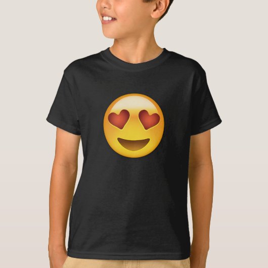 ハート形の目Emojiが付いている微笑の顔 Tシャツ (正面)