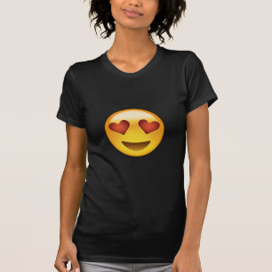 ハート形の目Emojiが付いている微笑の顔 Tシャツ