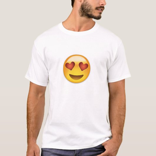 ハート形の目Emojiが付いている微笑の顔 Tシャツ (正面)